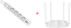 Wi-Fi Маршрутизатор Tenda AC5 AC1200 Dual-Band Wi-Fi 5 Белый + Сетевой фильтр Defender DFS 143